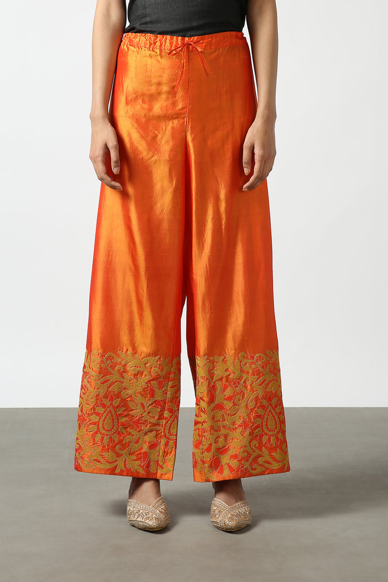 Shop Orange Silk Embroidered Pants by LATHA PUTTANNA at House of